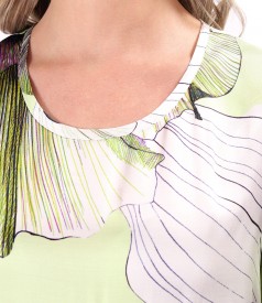 Midi viscose satin dress printed with oversized flowers