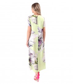 Midi viscose satin dress printed with oversized flowers