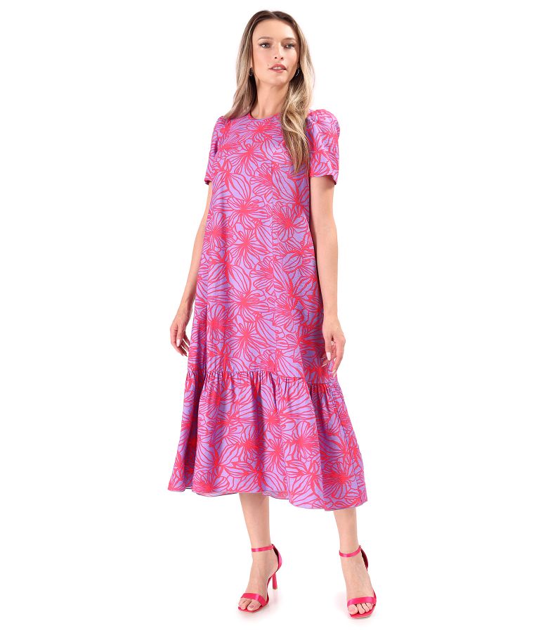Midi dress printed with floral motifs