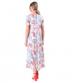 Satin viscose midi dress printed with hearts