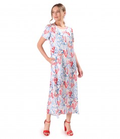 Satin viscose midi dress printed with hearts