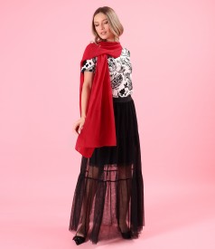 Long veil skirt with printed jersey blouse
