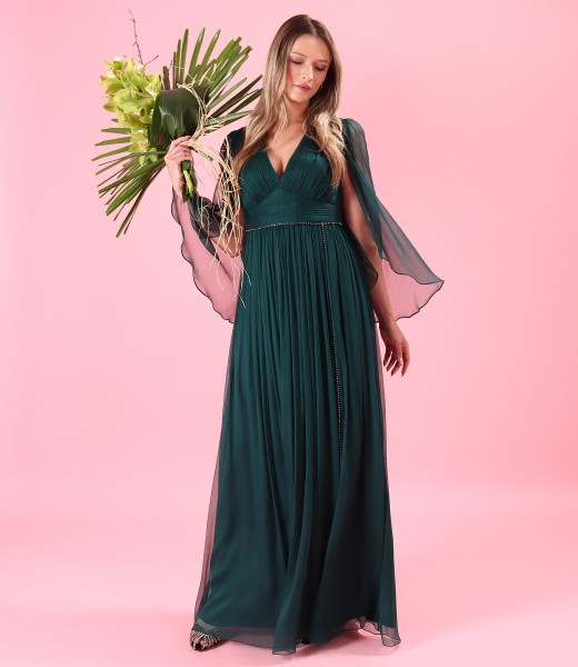 Long evening dress made of natural silk voile
