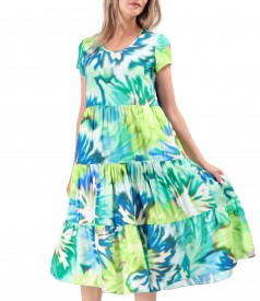 Midi dress with ruffles made of printed viscose