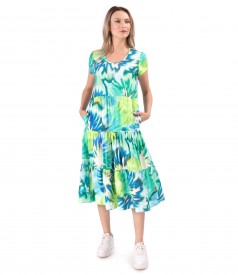 Midi dress with ruffles made of printed viscose