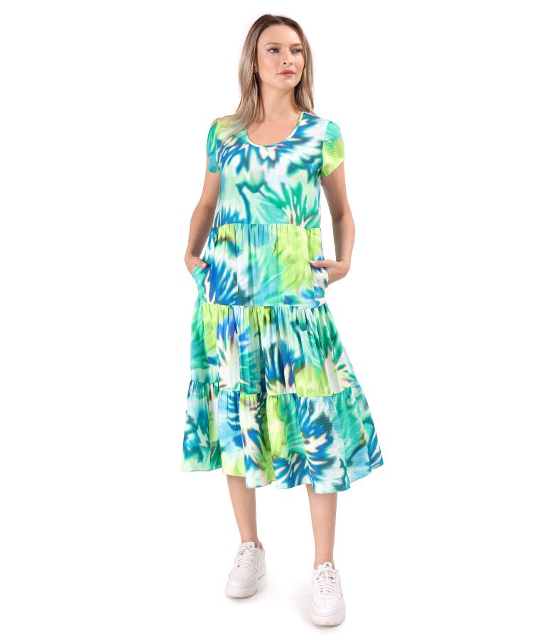 Midi dress with ruffles made of printed viscose