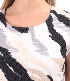 Elegant dress made of printed elastic brocade