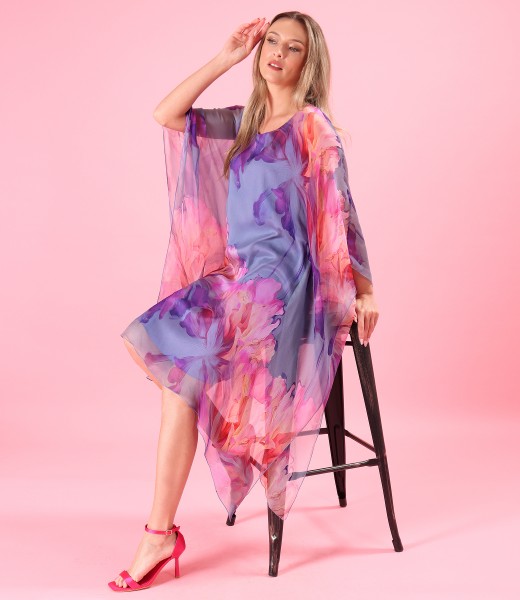 Butterfly Silk Chiffon Dress with Floral Print
