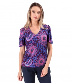 Elegant elastic jersey blouse with wide sleeves