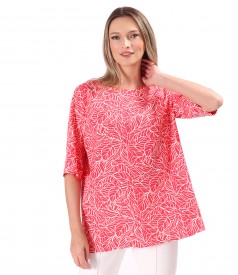 Oversize blouse with linen printed with floral motifs