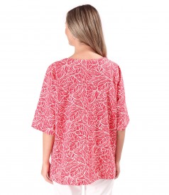 Oversize blouse with linen printed with floral motifs