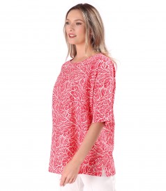 Oversize blouse with linen printed with floral motifs