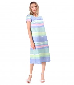Midi dress with linen printed with stripes