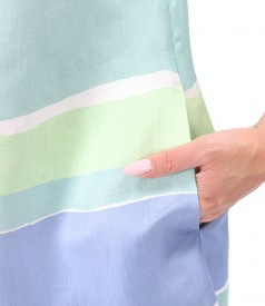 Midi dress with linen printed with stripes