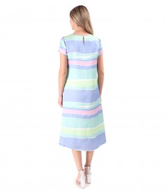 Midi dress with linen printed with stripes