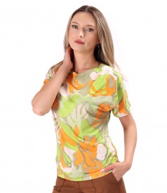 Elastic jersey blouse with gathered shoulders
