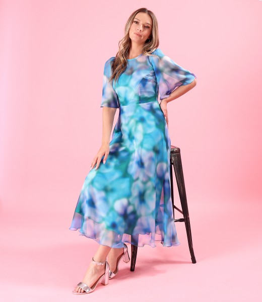 Floral printed veil midi dress