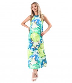 Long dress made of printed viscose fabric