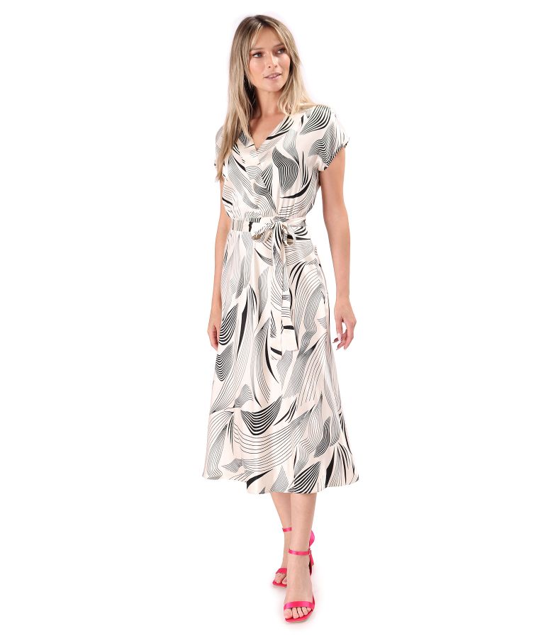 Viscose satin midi dress with drawstring waist