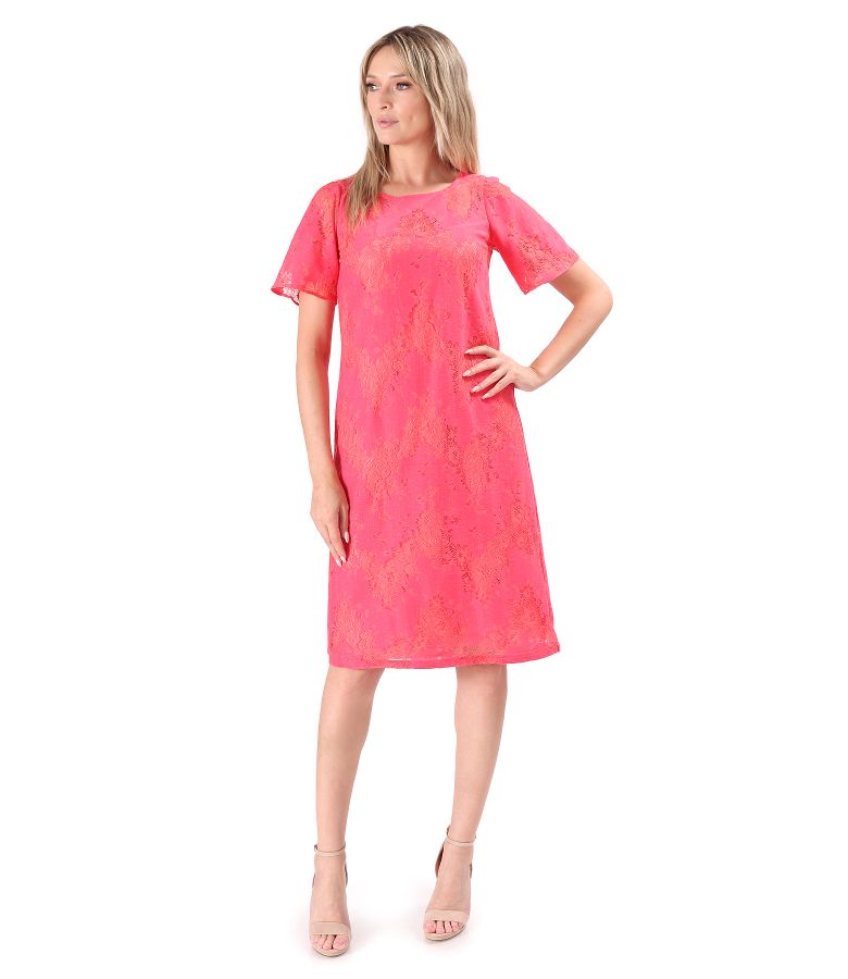 Elegant cotton lace dress with floral motifs