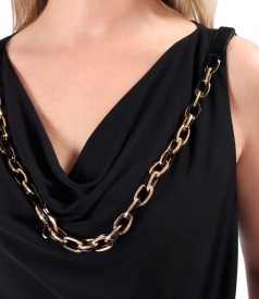 Elegant long viscose dress with chain at the neckline