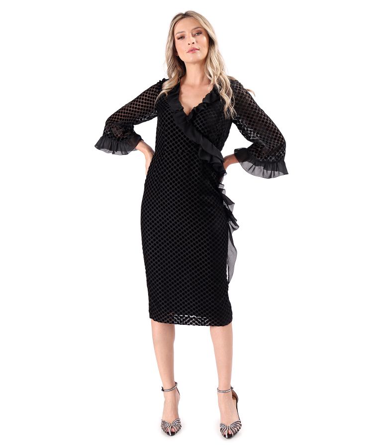Cocktail dress made of veil with velvet polka dots