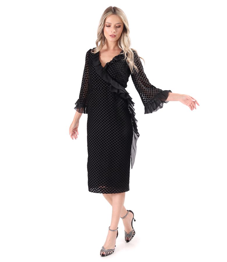 Cocktail dress made of veil with velvet polka dots