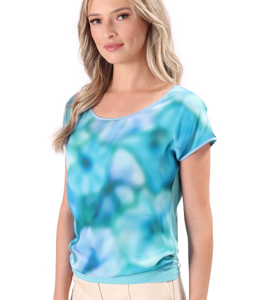 Blouse with natural silk front with floral motifs