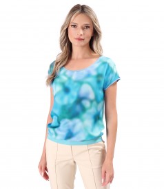 Blouse with natural silk front with floral motifs