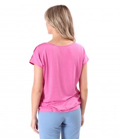Casual blouse with front made of veil printed with floral motifs