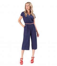 Viscose midi jumpsuit with pockets and elastic trim