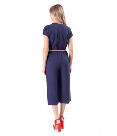Viscose midi jumpsuit with pockets and elastic trim