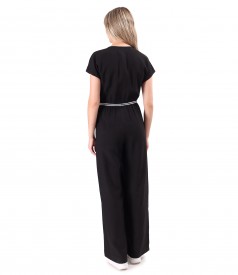 Long viscose jumpsuit with pockets and elastic trim