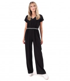 Long viscose jumpsuit with pockets and elastic trim