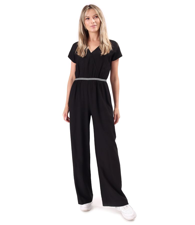 Long viscose jumpsuit with pockets and elastic trim