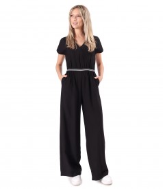 Long viscose jumpsuit with pockets and elastic trim