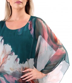 Midi butterfly silk chiffon dress with floral print