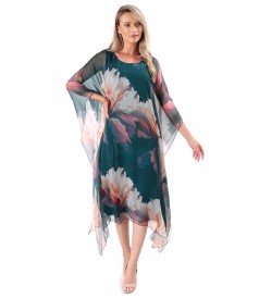 Midi butterfly silk chiffon dress with floral print