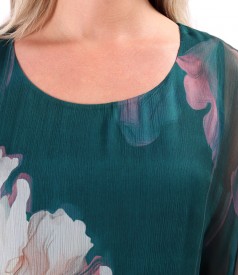 Midi butterfly silk chiffon dress with floral print