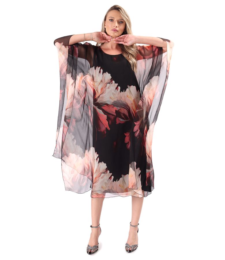 Midi butterfly silk chiffon dress with floral print