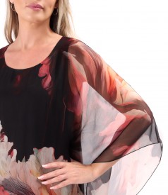 Midi butterfly silk chiffon dress with floral print
