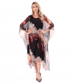 Midi butterfly silk chiffon dress with floral print