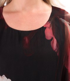 Midi butterfly silk chiffon dress with floral print
