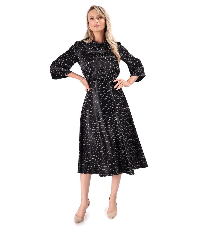 Midi viscose satin dress printed with geometric motifs
