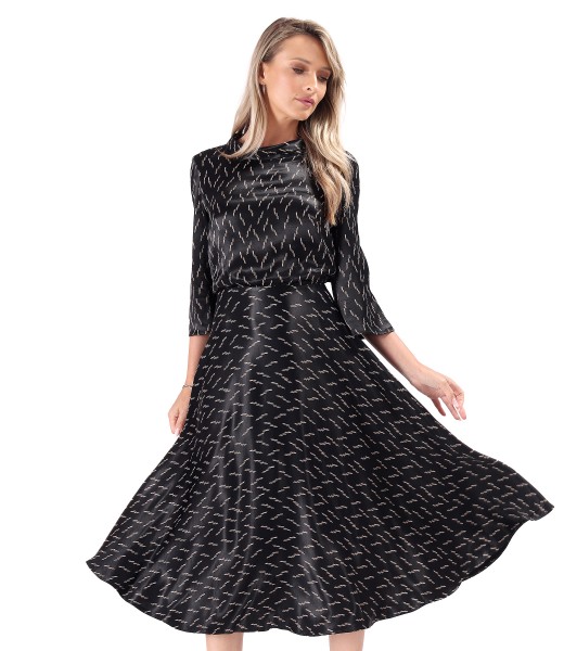 Midi viscose satin dress printed with geometric motifs
