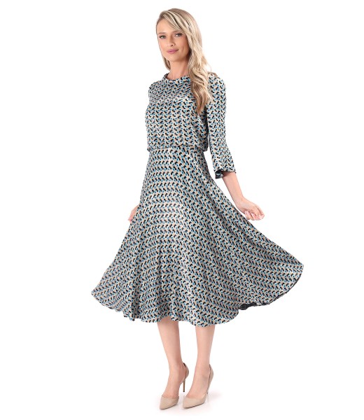 Midi viscose satin dress printed with geometric motifs