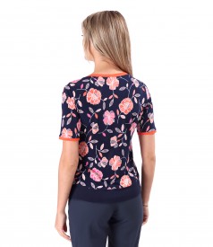 Elastic jersey blouse with embossed print