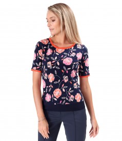 Elastic jersey blouse with embossed print