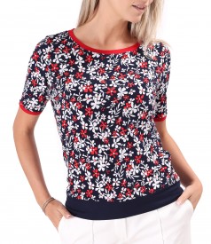 Elastic jersey blouse with embossed print