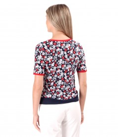 Elastic jersey blouse with embossed print